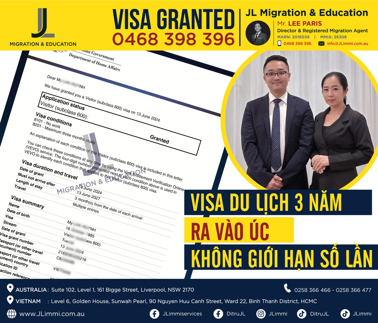 Visa du lịch 3 năm ra vào Úc không giới hạn số lần